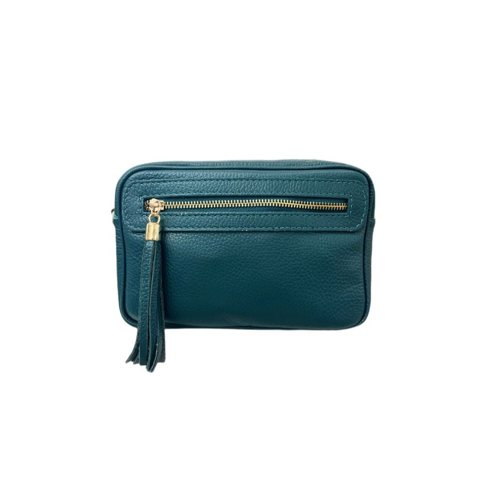 Teal Italian Leather Handbag With Zip