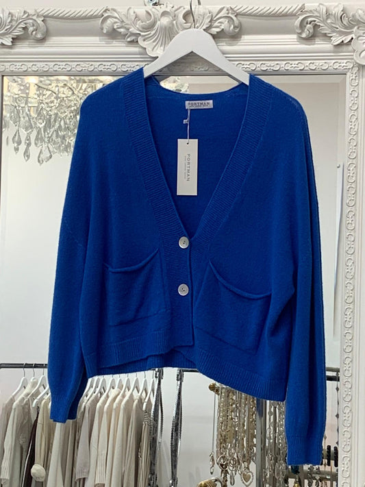 The Madison cardigan in royal blue with pockets