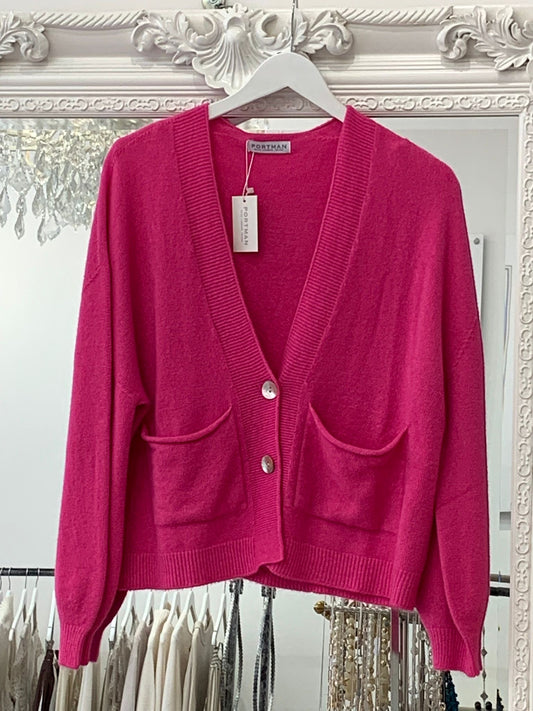 The Madison cardigan in fushia with pockets