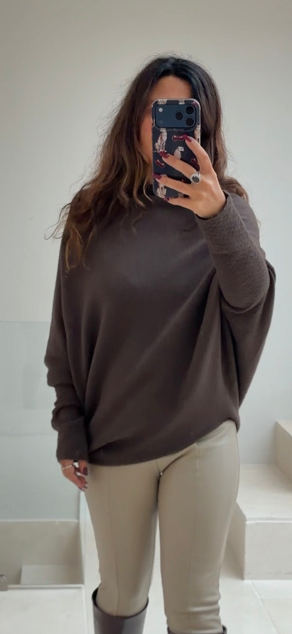Asymmetrical Simmi Jumper in chocolate brown
