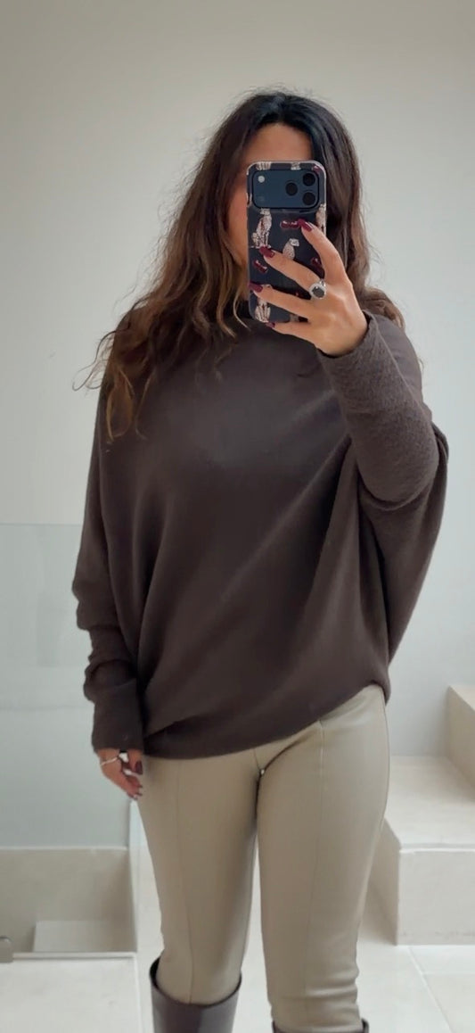 Asymmetrical Simmi Jumper in chocolate brown