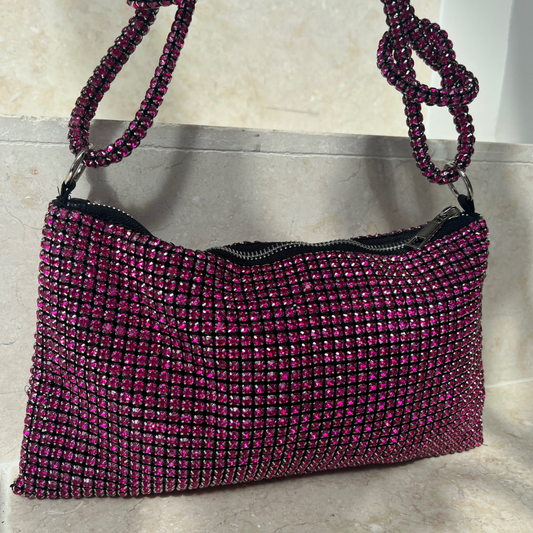 Fuscia Pink Diamanté Goddess Collection Handbag