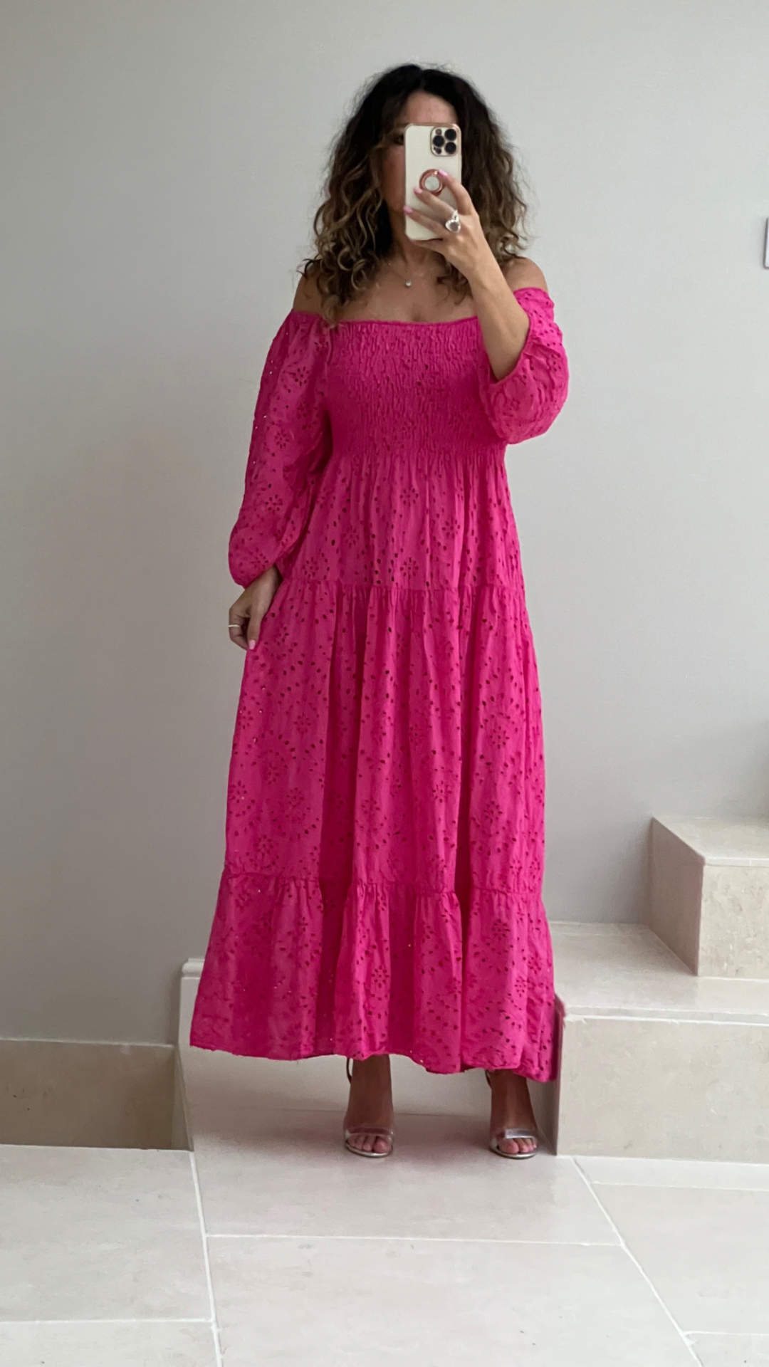 The Margot embroidery Anglaise dress in hot pink