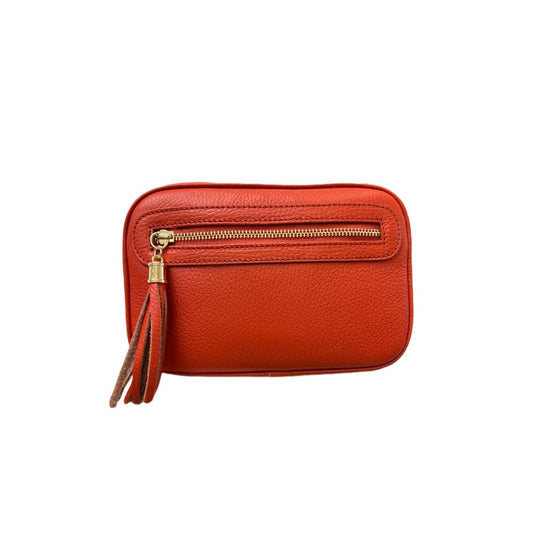 Tassel Italian Leather Handbag With Zip Bright Orange