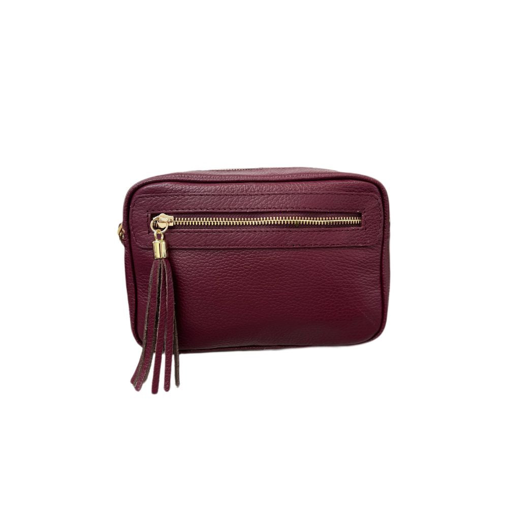 Burgundy Italian Leather Handbag With Zip