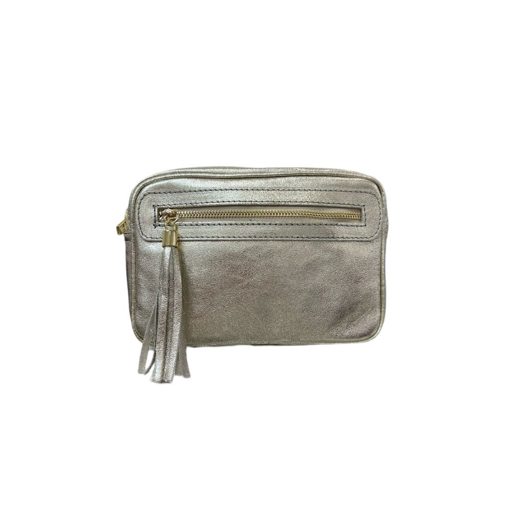 Gold Italian Leather Handbag With Zip