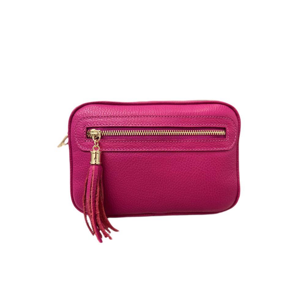 Pink Italian Leather Handbag With Zip Bright Pink