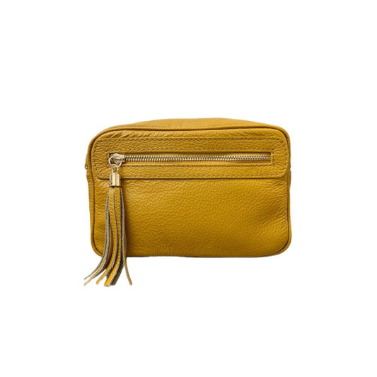 Mustard Italian Leather Handbag With Zip