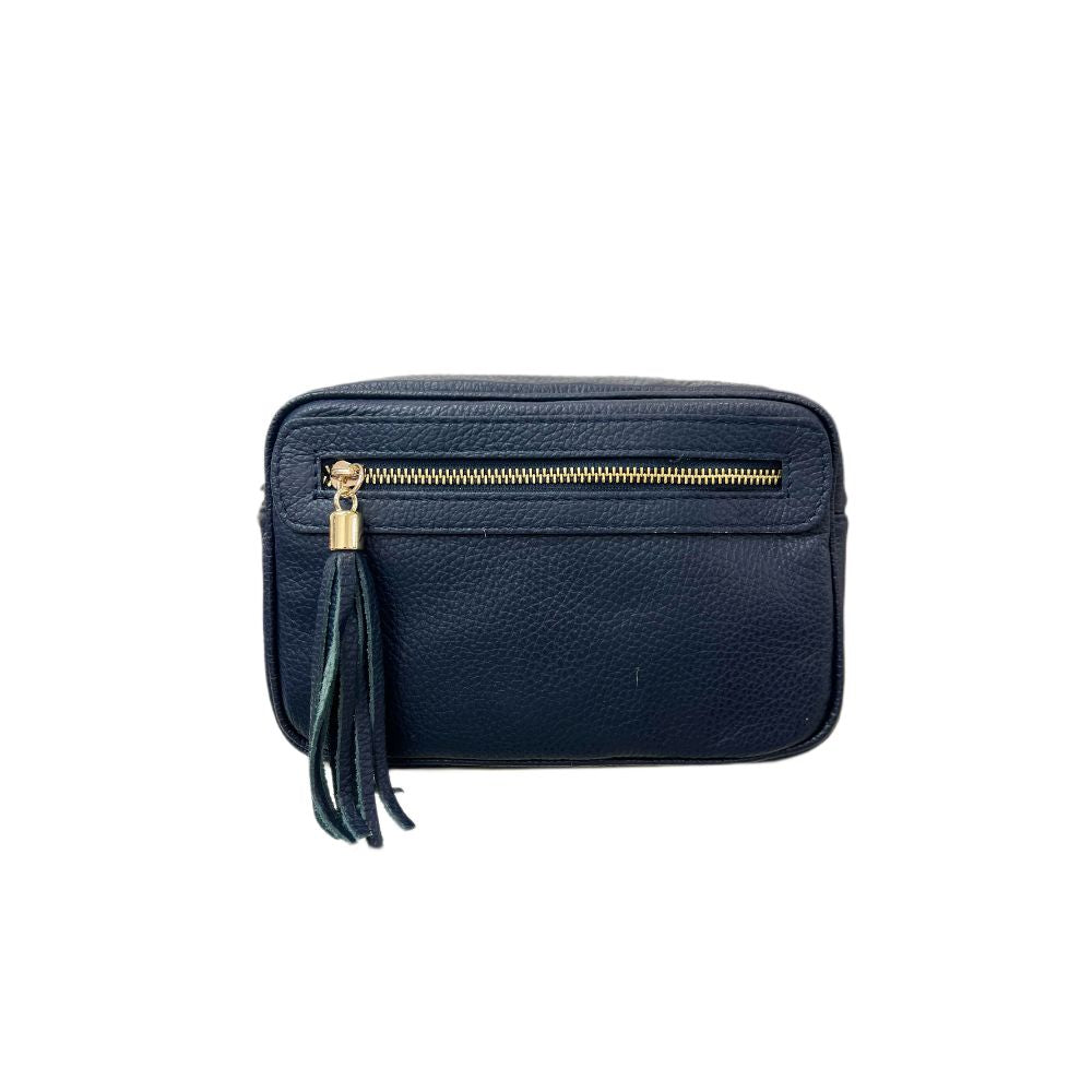 Navy blue Leather Handbag With Zip