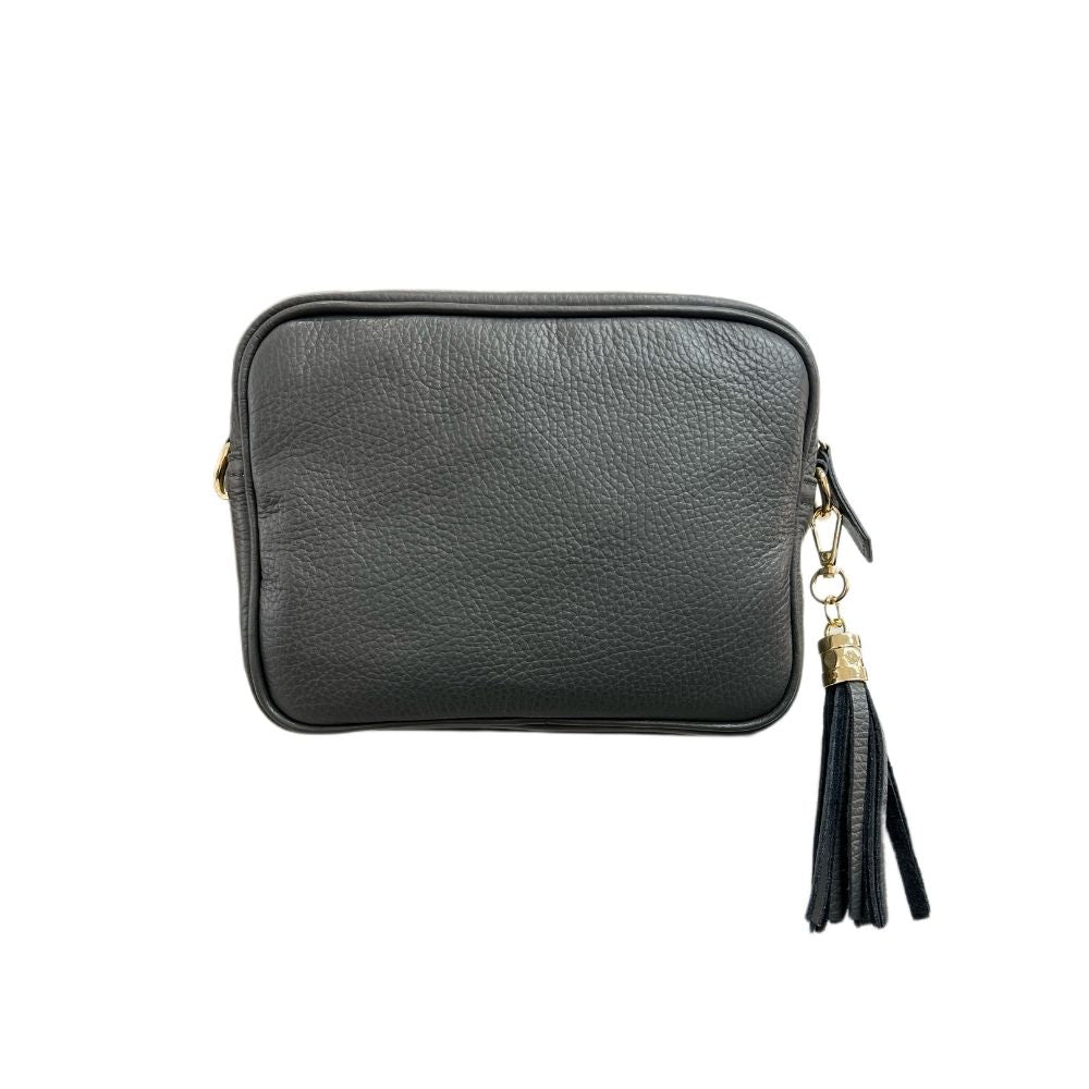 Tassel Italian Leather Handbag Charcoal Grey