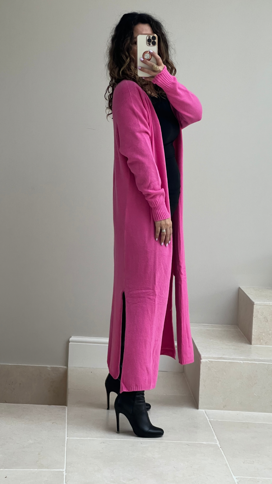 Hot Pink Maxi Knit Cardigan